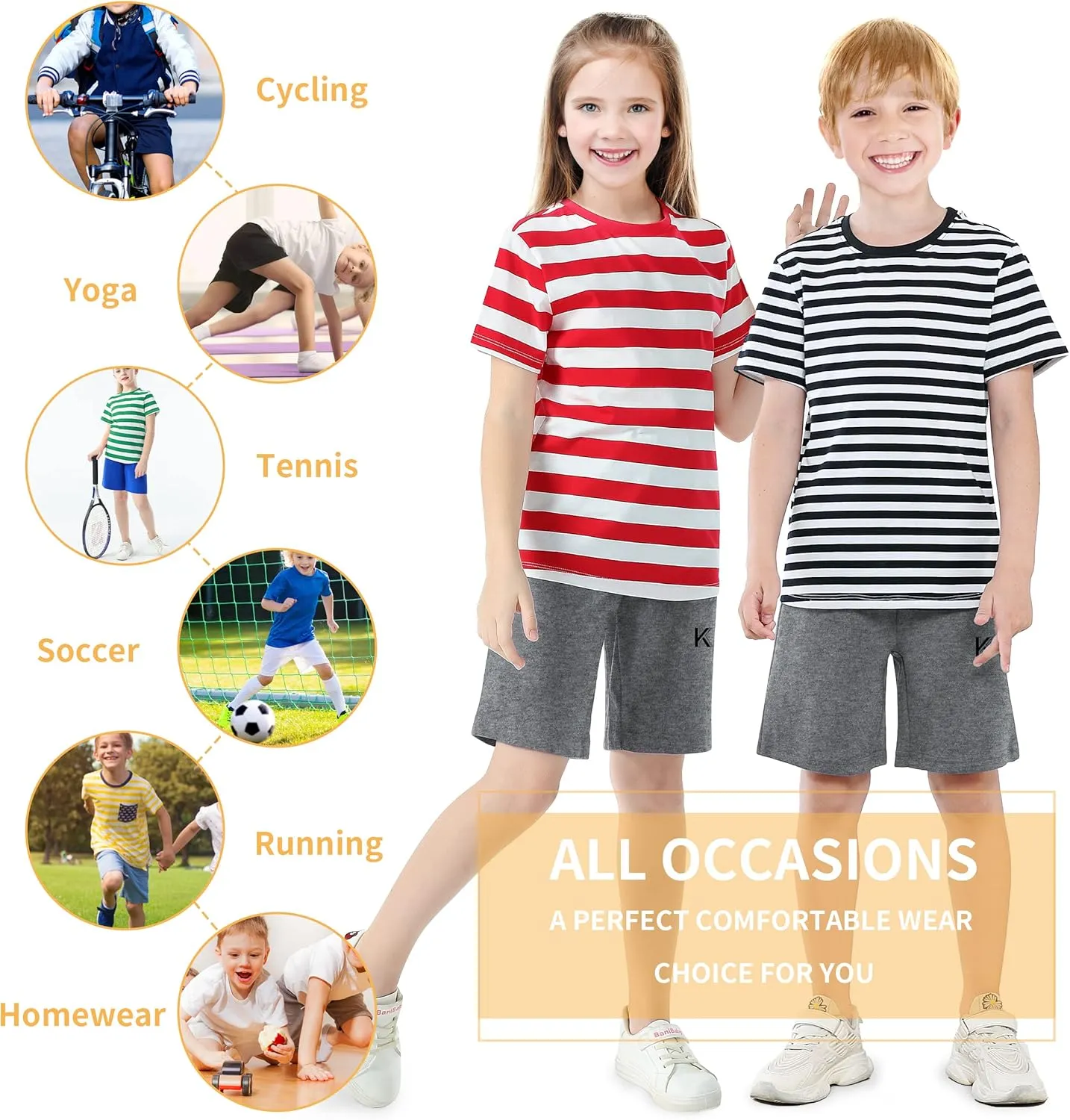 Kids Unisex 100% Cotton Casual Pull On Shorts for Boys and Girls 4-12 Years