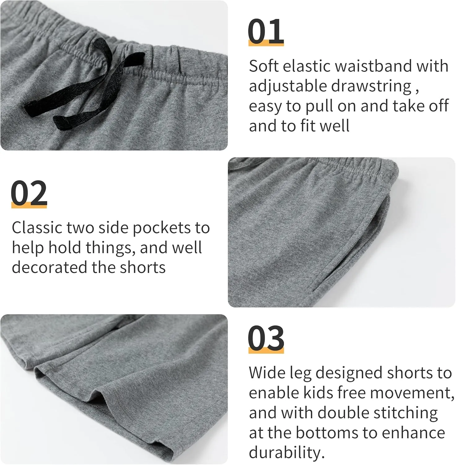 Kids Unisex 100% Cotton Casual Pull On Shorts for Boys and Girls 4-12 Years