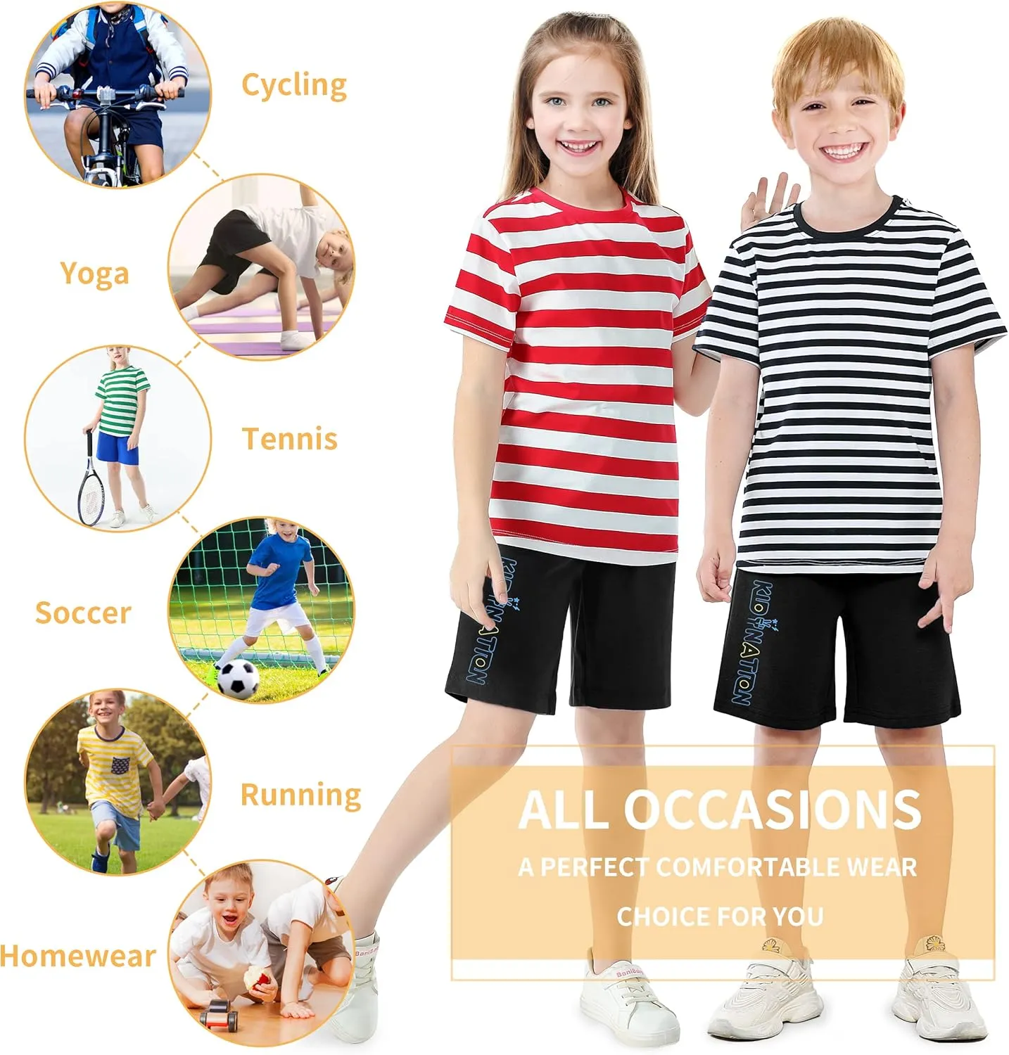 Kids Unisex 100% Cotton Casual Pull On Shorts for Boys and Girls 4-12 Years