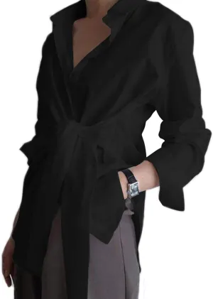 KUFV Women's Long Sleeve Button Down Shirts Tie Waist Casual Loose Blouses Tops