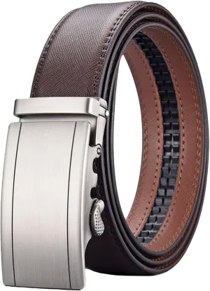 Leather Belt for Men Adjustable Ratchet Belt with Automatic Buckle for Dress Pants Trim to Fit