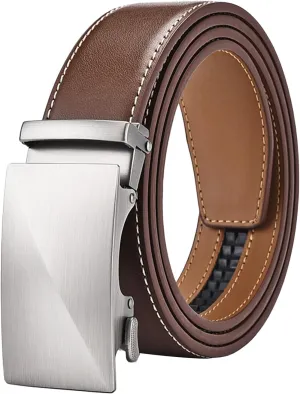 Leather Belt for Men Adjustable Ratchet Belt with Automatic Buckle for Dress Pants Trim to Fit