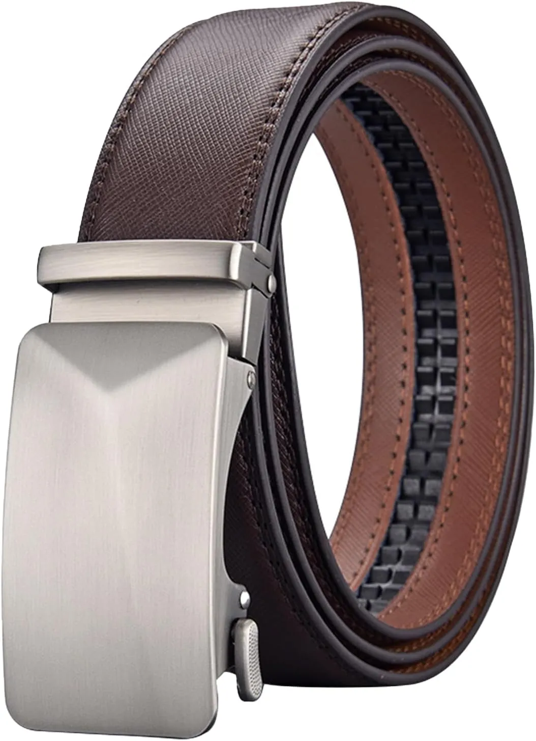 Leather Belt for Men Adjustable Ratchet Belt with Automatic Buckle for Dress Pants Trim to Fit