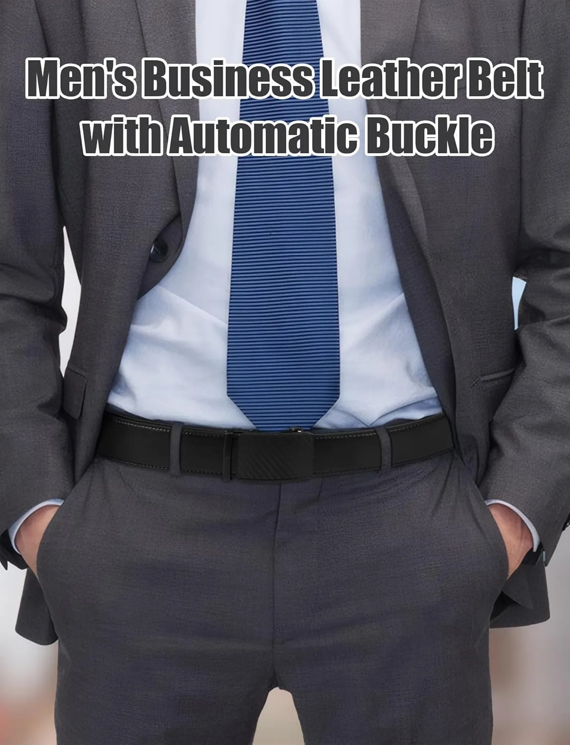 Leather Belt for Men Adjustable Ratchet Belt with Automatic Buckle for Dress Pants Trim to Fit