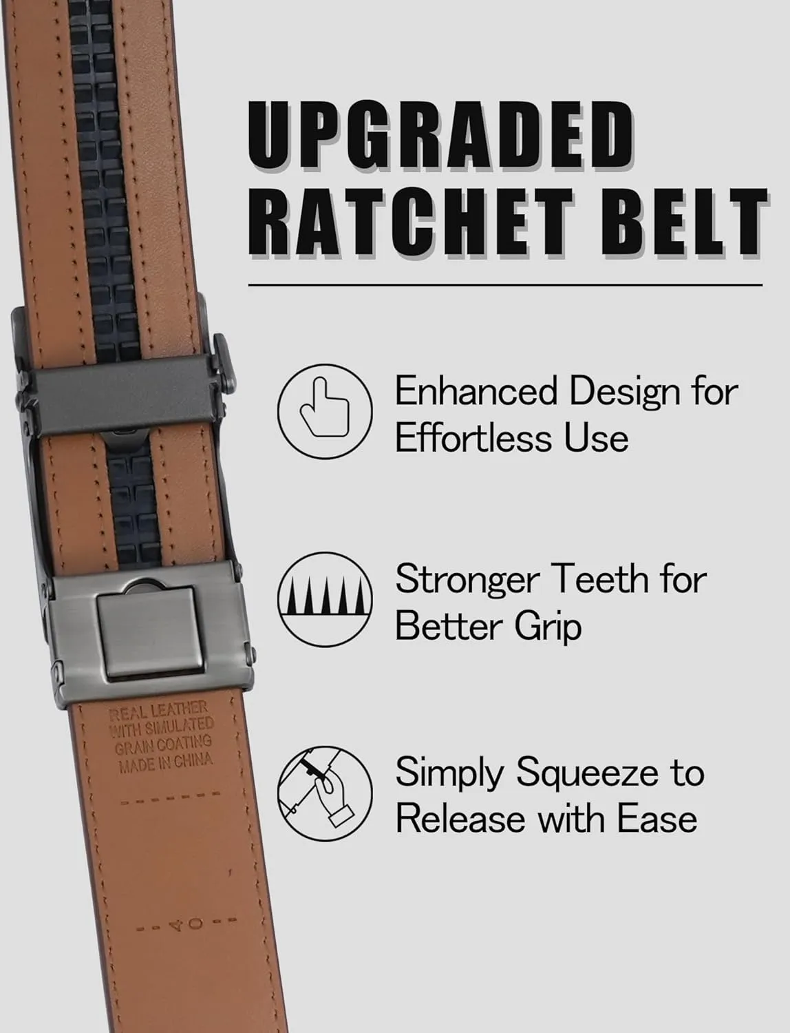 Leather Belt for Men Adjustable Ratchet Belt with Automatic Buckle for Dress Pants Trim to Fit