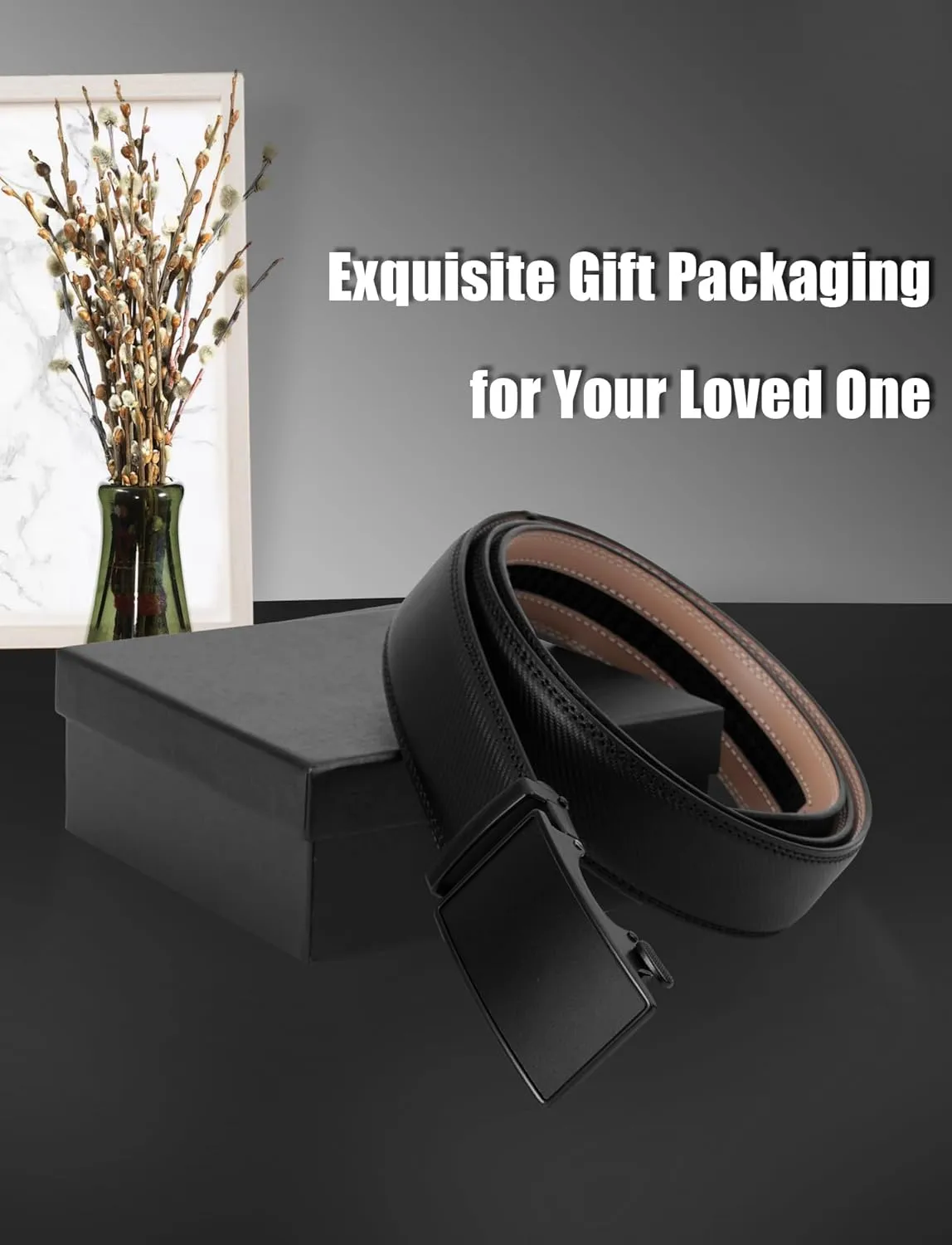 Leather Belt for Men Adjustable Ratchet Belt with Automatic Buckle for Dress Pants Trim to Fit