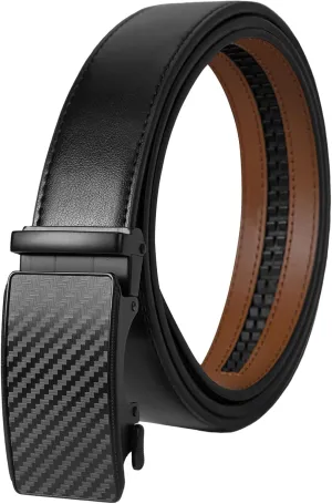 Leather Belt for Men Adjustable Ratchet Belt with Automatic Buckle for Dress Pants Trim to Fit
