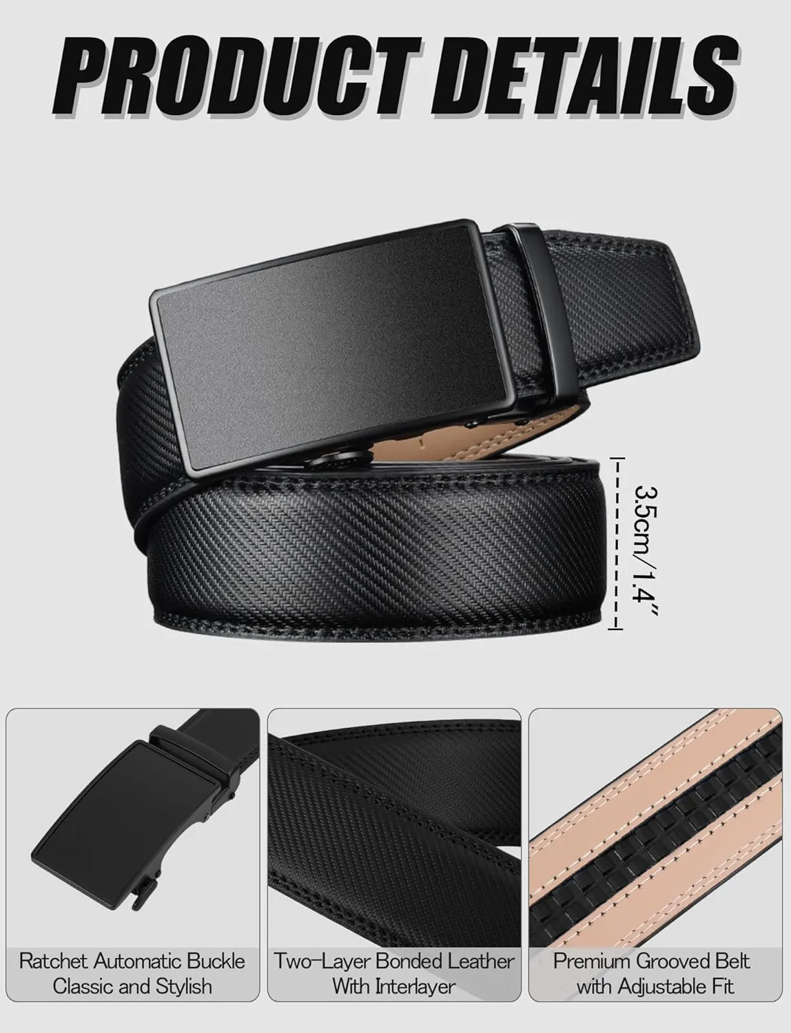 Leather Belt for Men Adjustable Ratchet Belt with Automatic Buckle for Dress Pants Trim to Fit