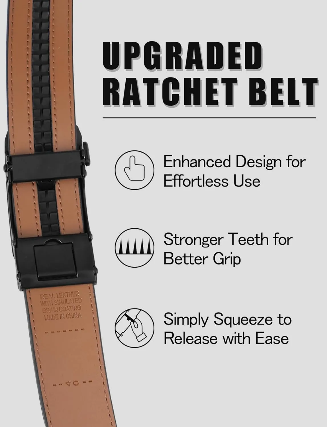 Leather Belt for Men Adjustable Ratchet Belt with Automatic Buckle for Dress Pants Trim to Fit