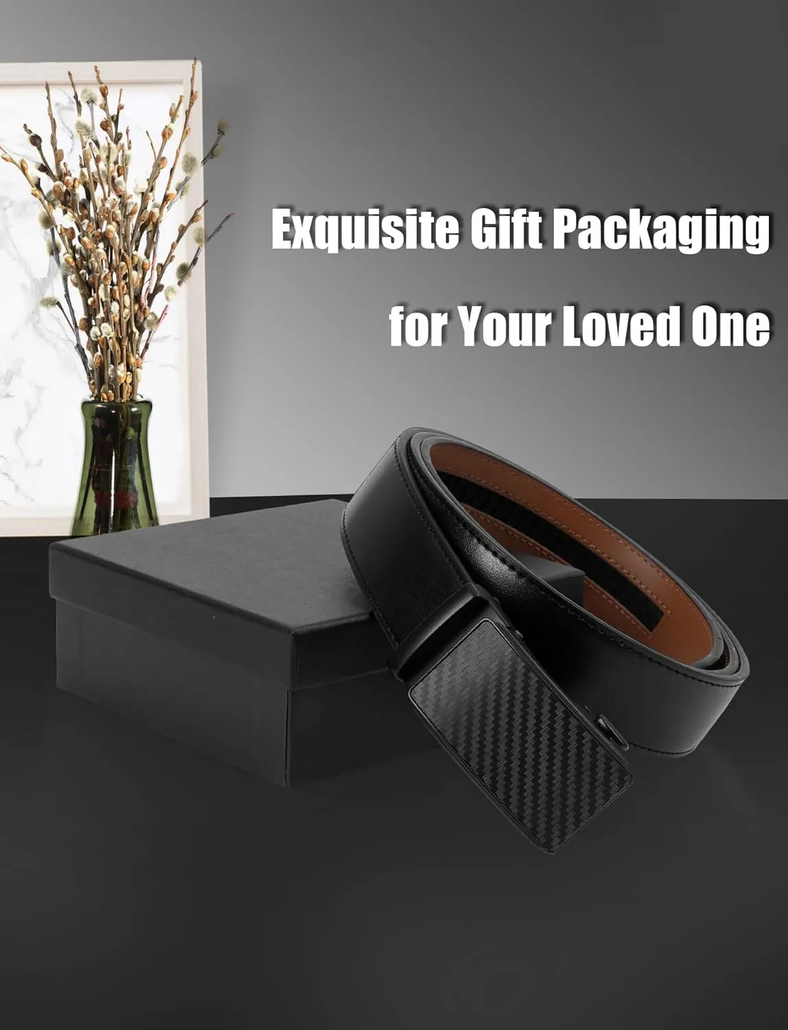 Leather Belt for Men Adjustable Ratchet Belt with Automatic Buckle for Dress Pants Trim to Fit