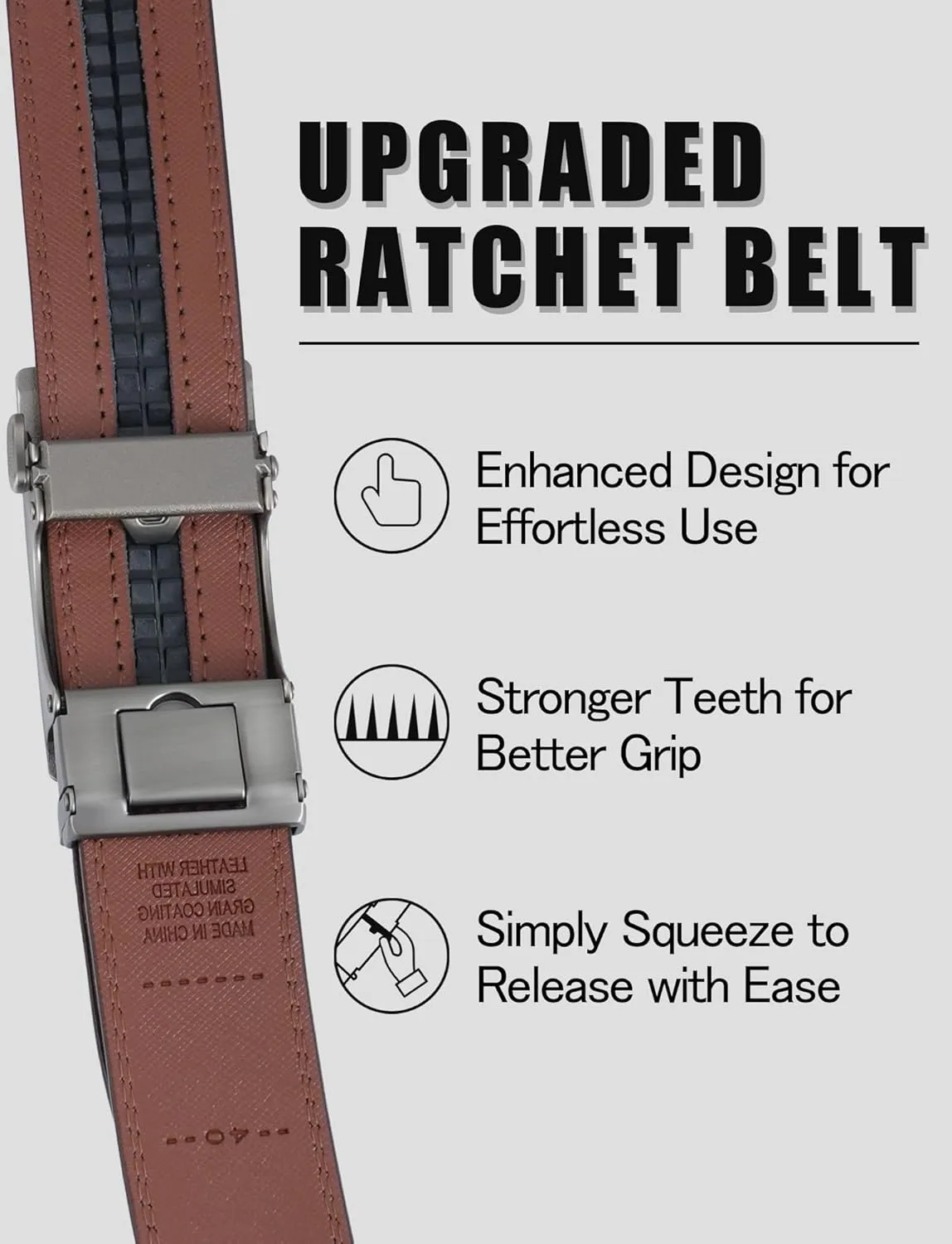 Leather Belt for Men Adjustable Ratchet Belt with Automatic Buckle for Dress Pants Trim to Fit