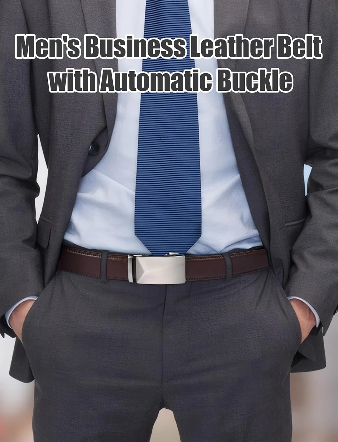 Leather Belt for Men Adjustable Ratchet Belt with Automatic Buckle for Dress Pants Trim to Fit