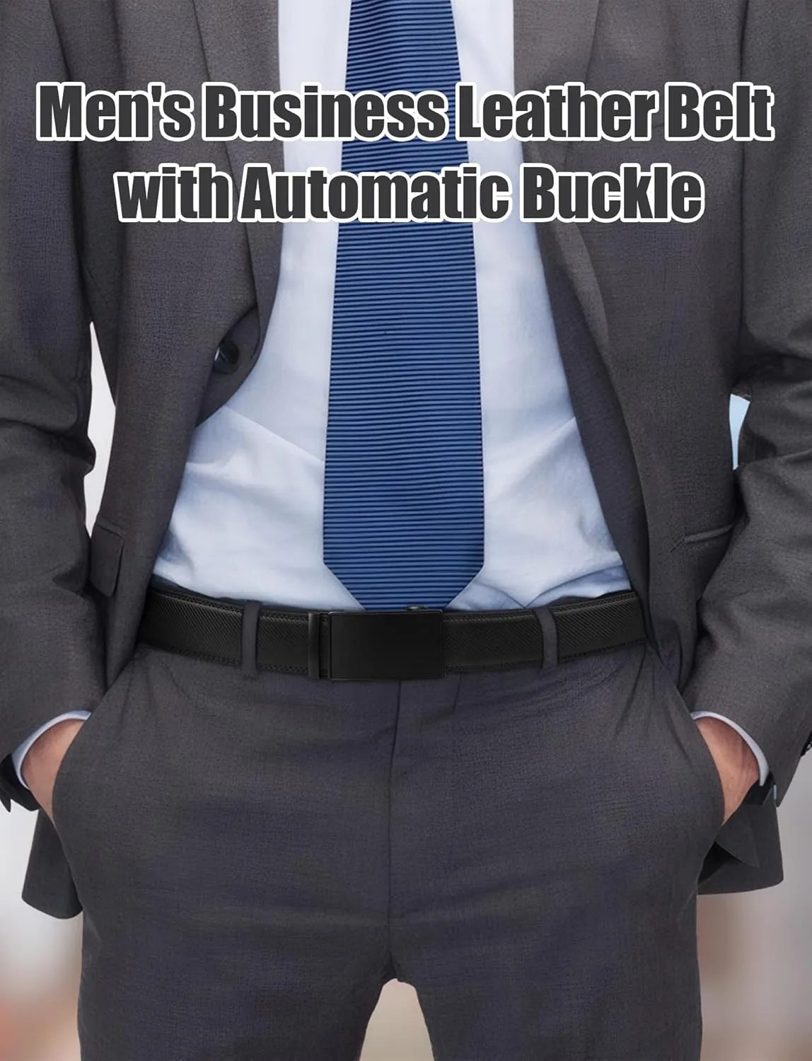 Leather Belt for Men Adjustable Ratchet Belt with Automatic Buckle for Dress Pants Trim to Fit