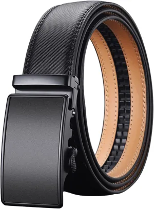Leather Belt for Men Adjustable Ratchet Belt with Automatic Buckle for Dress Pants Trim to Fit