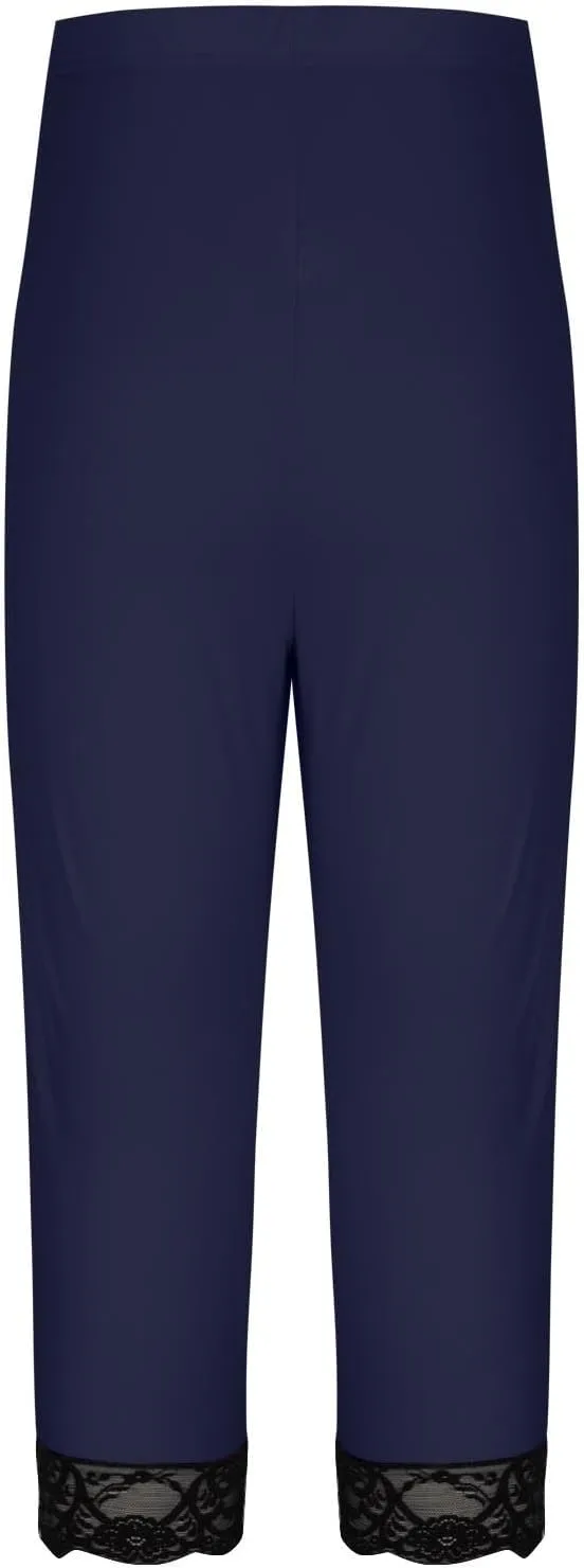 LEMONONSTORE Plus Size Capris for Women Summer Lace Trim Dressy Leggings Lightweight Cropped Elastic Waist Compression Pants