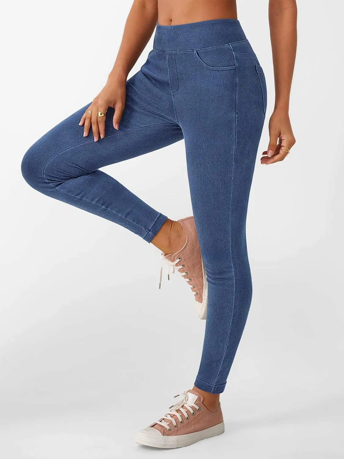 LILLUSORY Womens Jeggings High Waisted Stretch Jeans Skinny Tummy Control Denim Leggings with Pockets Trendy Pants 2025