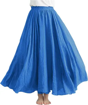 Linen Maxi Skirts for Women Summer Casual Beach Party Long Skirt Teen Girls Ladies Elastic Waist Flowy Swing Skorts