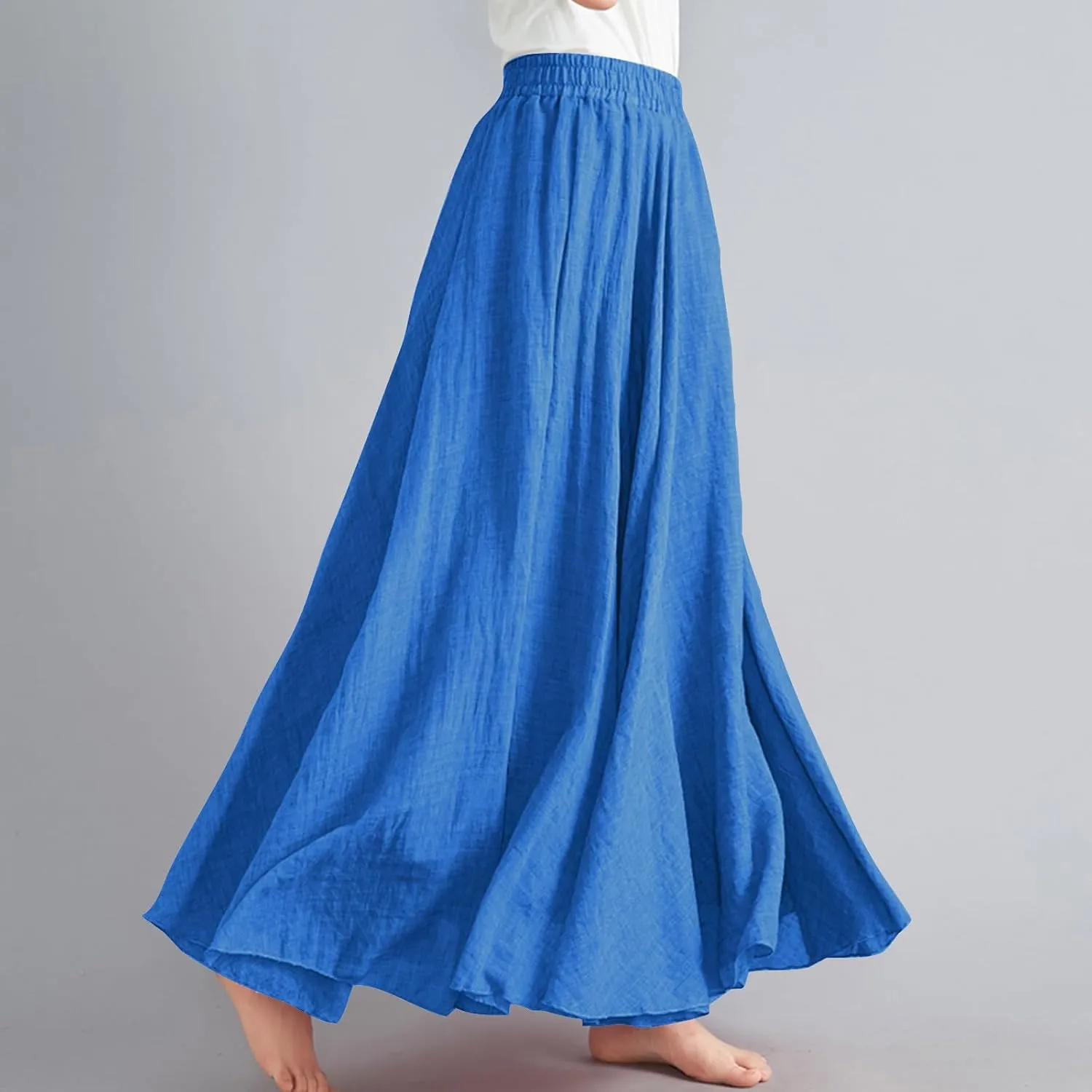 Linen Maxi Skirts for Women Summer Casual Beach Party Long Skirt Teen Girls Ladies Elastic Waist Flowy Swing Skorts