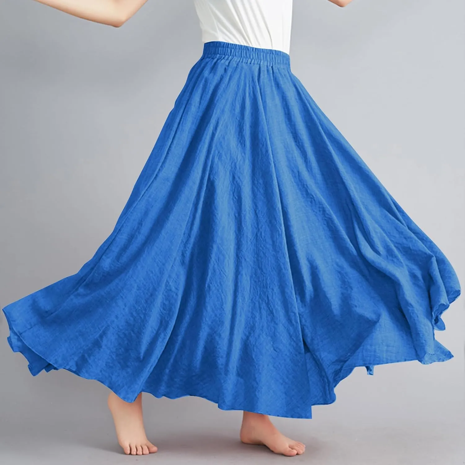 Linen Maxi Skirts for Women Summer Casual Beach Party Long Skirt Teen Girls Ladies Elastic Waist Flowy Swing Skorts