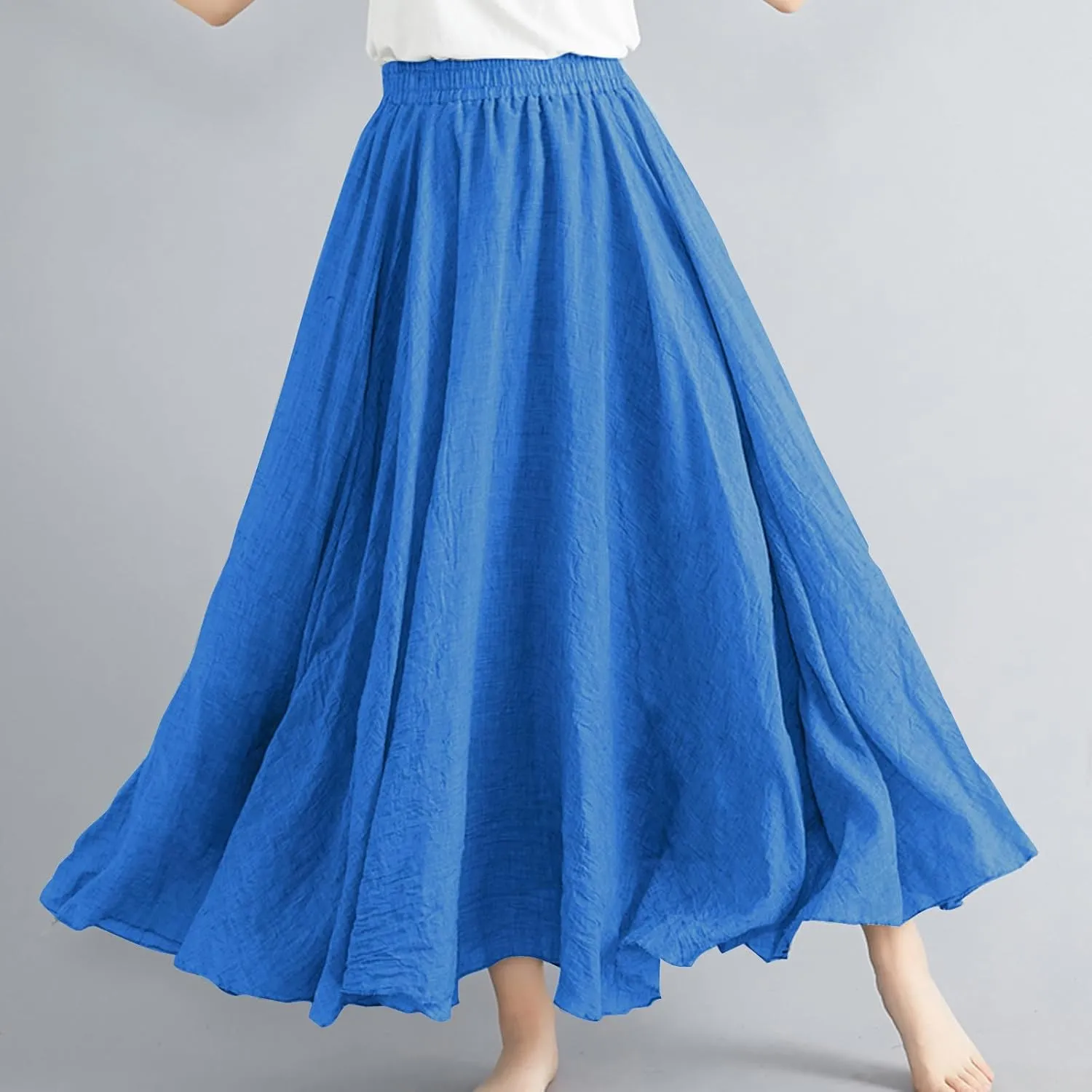 Linen Maxi Skirts for Women Summer Casual Beach Party Long Skirt Teen Girls Ladies Elastic Waist Flowy Swing Skorts
