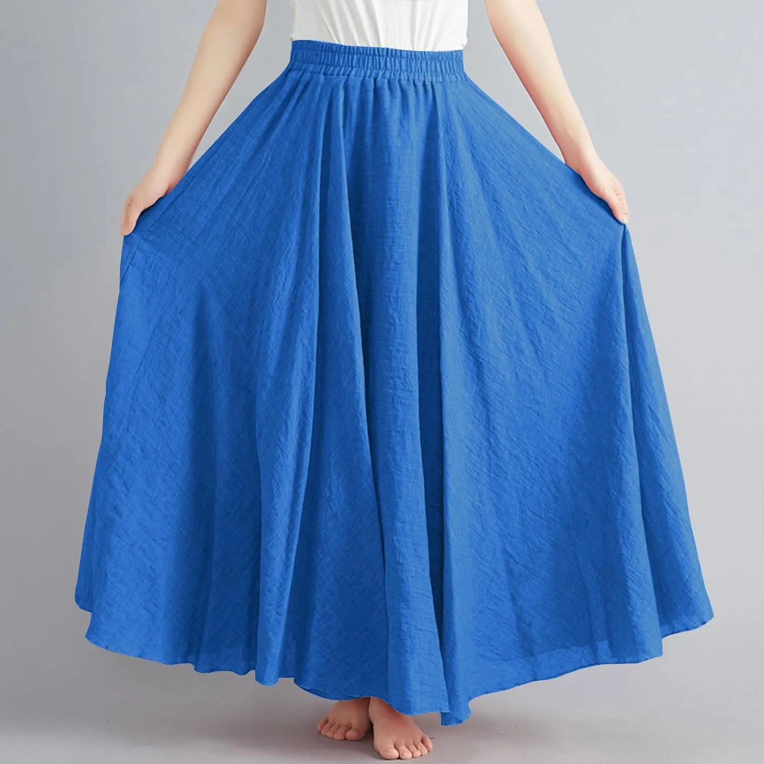 Linen Maxi Skirts for Women Summer Casual Beach Party Long Skirt Teen Girls Ladies Elastic Waist Flowy Swing Skorts