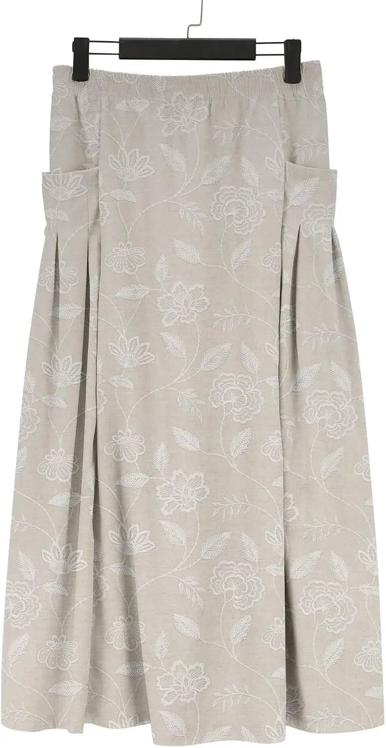 Linen Skirts for Women Boho Maxi A Line Skirt Floral Print Elastic High Waist Long Skirts 2025 Summer Beach Vaction Fashion