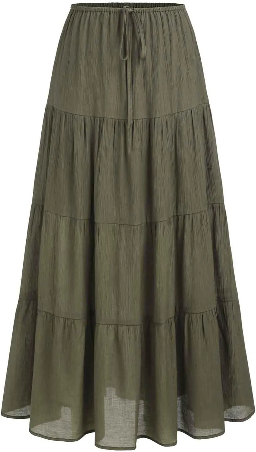 Long Flowy Skirts for Women Boho Summer Tiered Skirts Drawstring Waist Casual Maxi Skirts A Line Beach Skirts