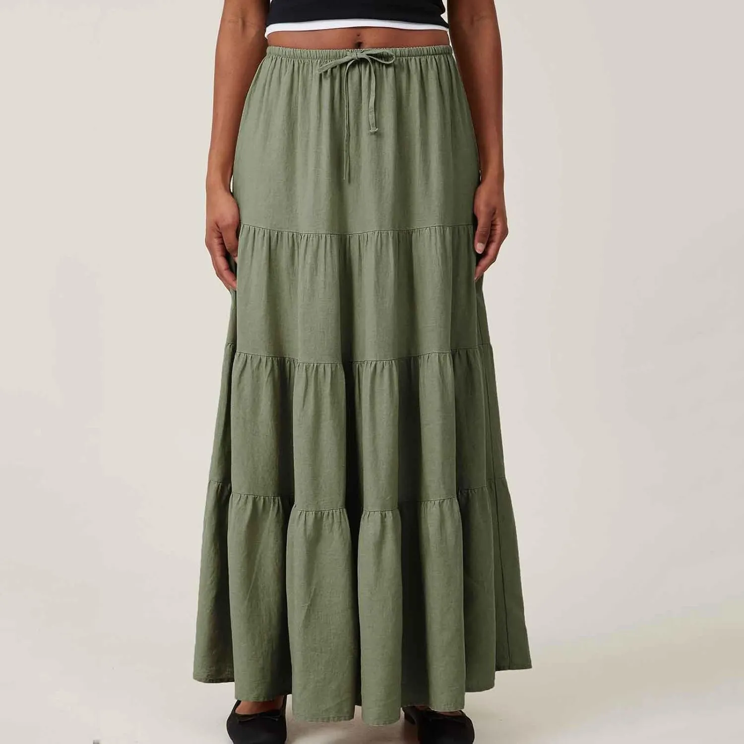 Long Flowy Skirts for Women Boho Summer Tiered Skirts Drawstring Waist Casual Maxi Skirts A Line Beach Skirts