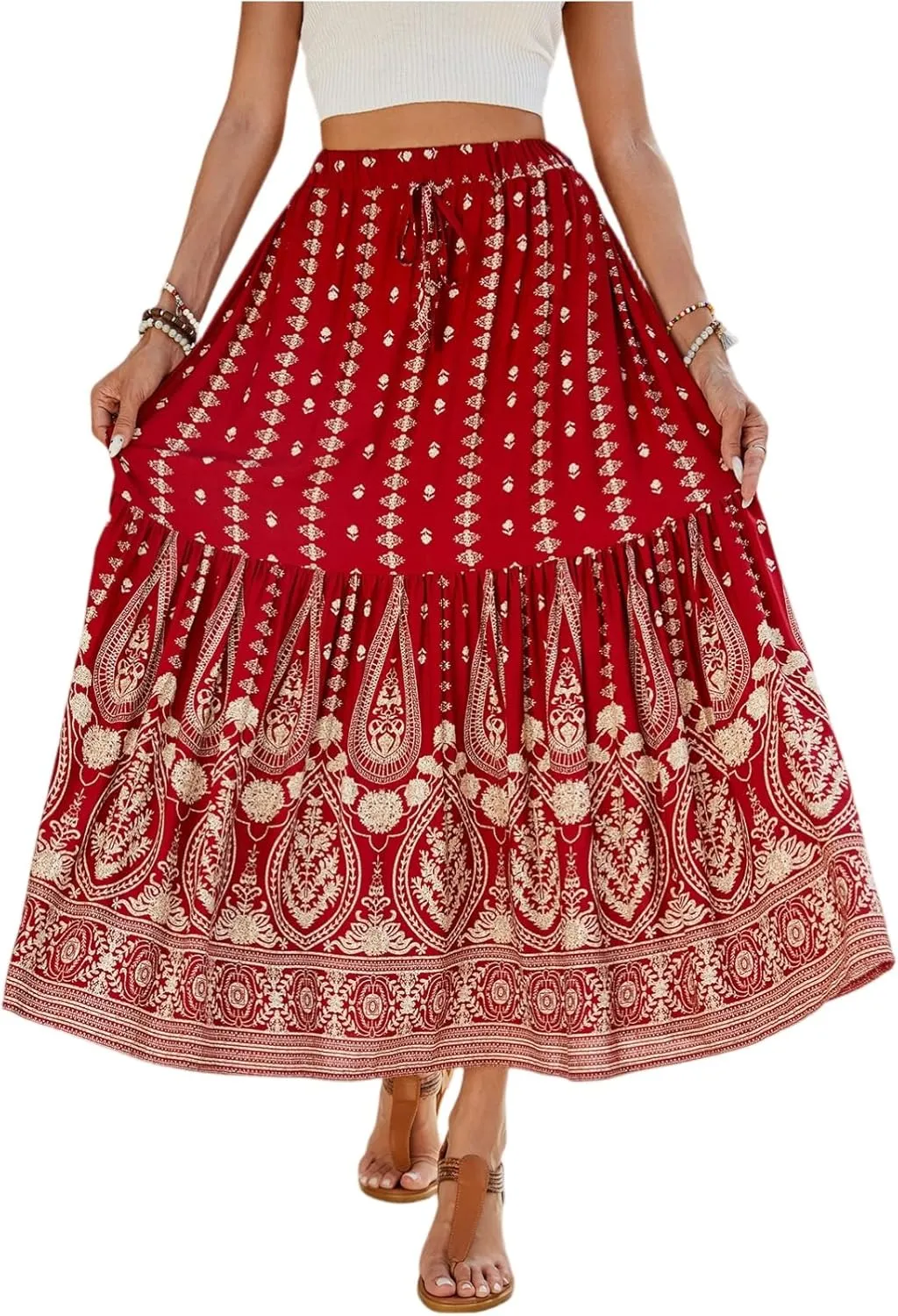 Long Skirts for Women, Flowy Maxi Skirts 2025 Trendy Plus Size Boho Skirt Spring Summer Beach Vacation