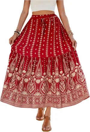 Long Skirts for Women, Flowy Maxi Skirts 2025 Trendy Plus Size Boho Skirt Spring Summer Beach Vacation