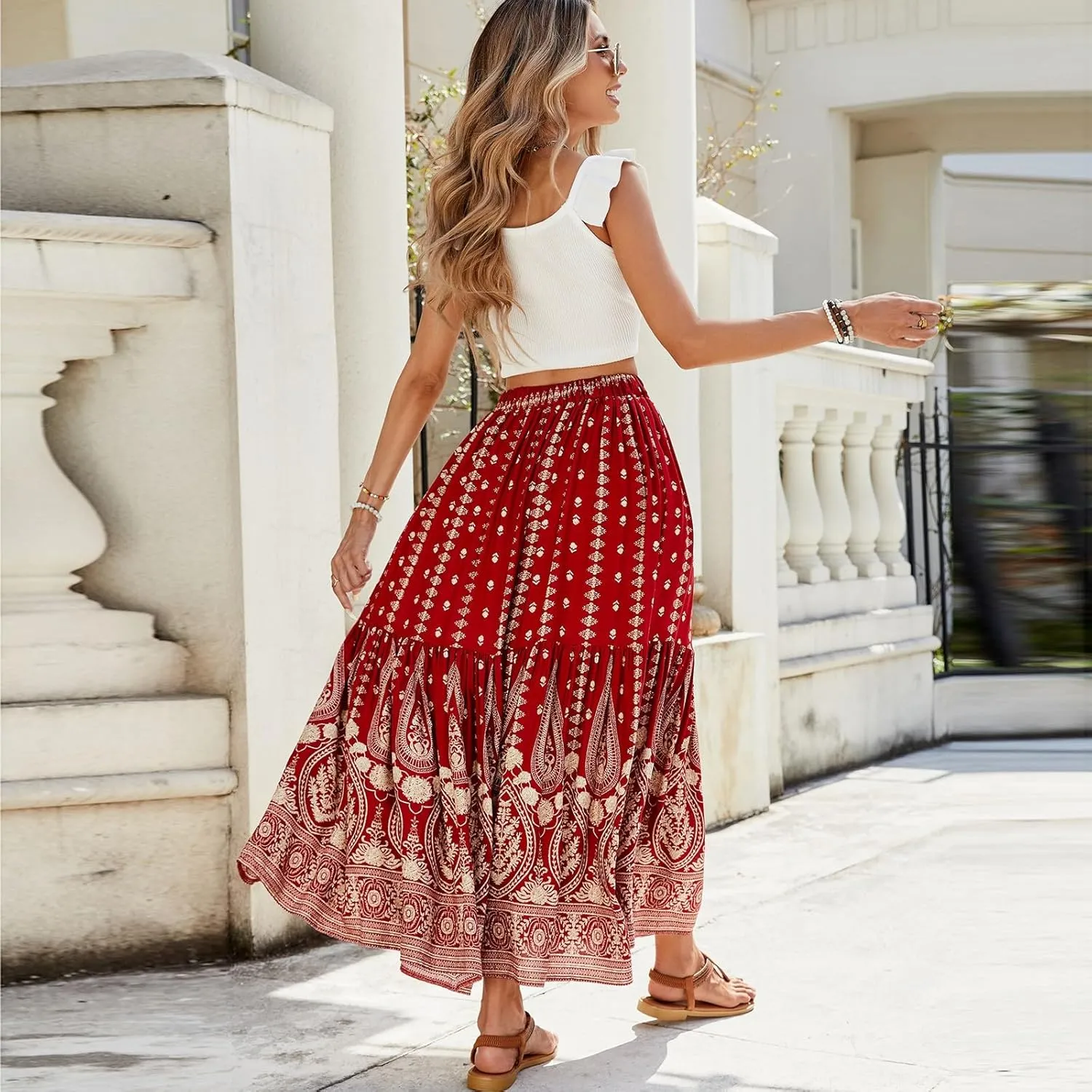 Long Skirts for Women, Flowy Maxi Skirts 2025 Trendy Plus Size Boho Skirt Spring Summer Beach Vacation