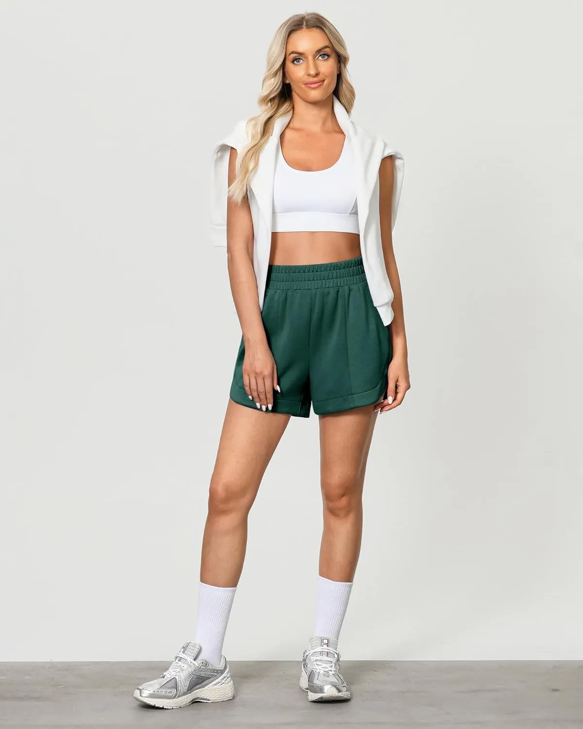 luvamia Athletic Shorts for Women High Waisted Comfy Pull On Elastic Waist Casual Lounge Summer Sweat Shorts with Pocket