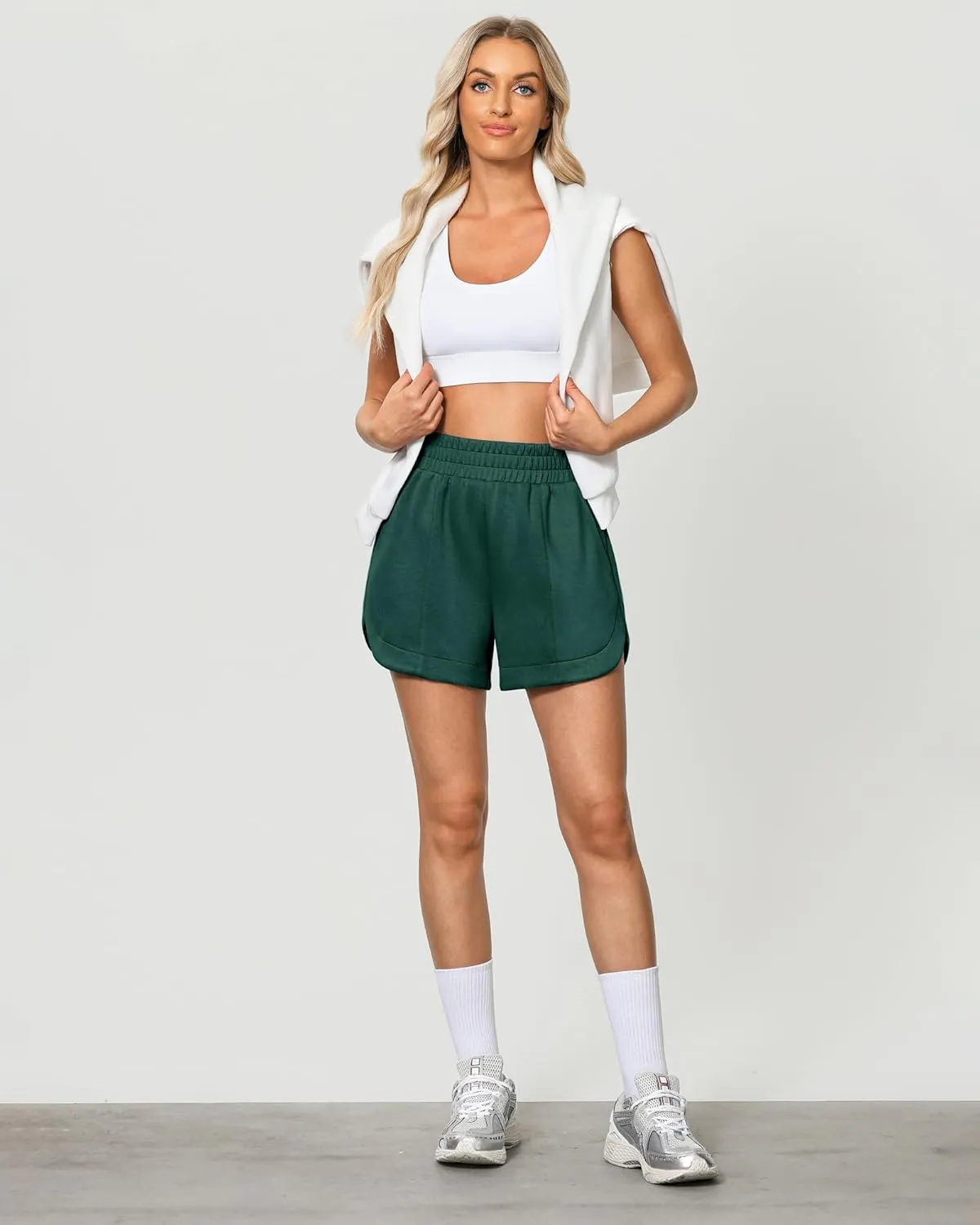 luvamia Athletic Shorts for Women High Waisted Comfy Pull On Elastic Waist Casual Lounge Summer Sweat Shorts with Pocket