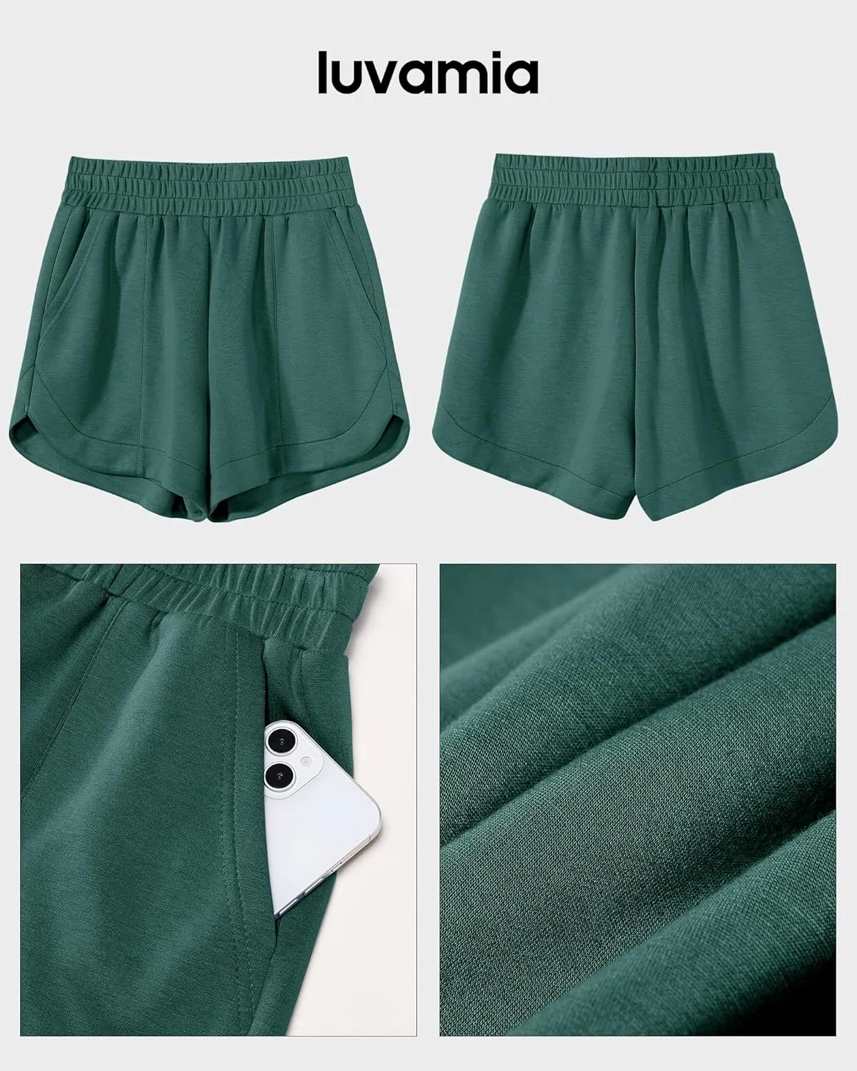luvamia Athletic Shorts for Women High Waisted Comfy Pull On Elastic Waist Casual Lounge Summer Sweat Shorts with Pocket