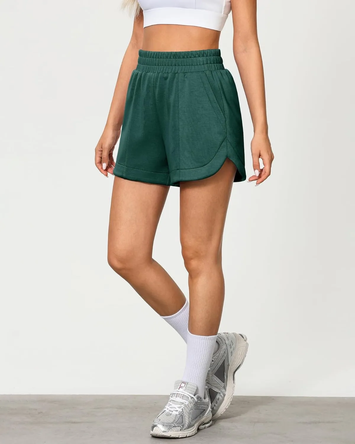 luvamia Athletic Shorts for Women High Waisted Comfy Pull On Elastic Waist Casual Lounge Summer Sweat Shorts with Pocket