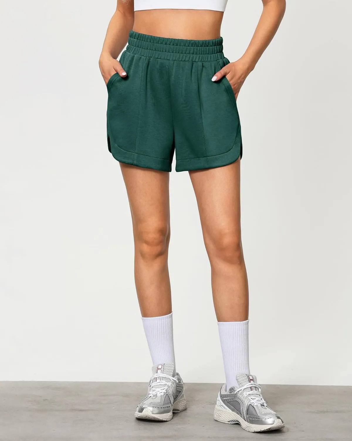 luvamia Athletic Shorts for Women High Waisted Comfy Pull On Elastic Waist Casual Lounge Summer Sweat Shorts with Pocket