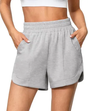 luvamia Athletic Shorts for Women High Waisted Comfy Pull On Elastic Waist Casual Lounge Summer Sweat Shorts with Pocket