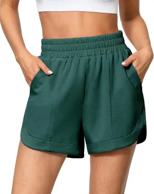 luvamia Athletic Shorts for Women High Waisted Comfy Pull On Elastic Waist Casual Lounge Summer Sweat Shorts with Pocket