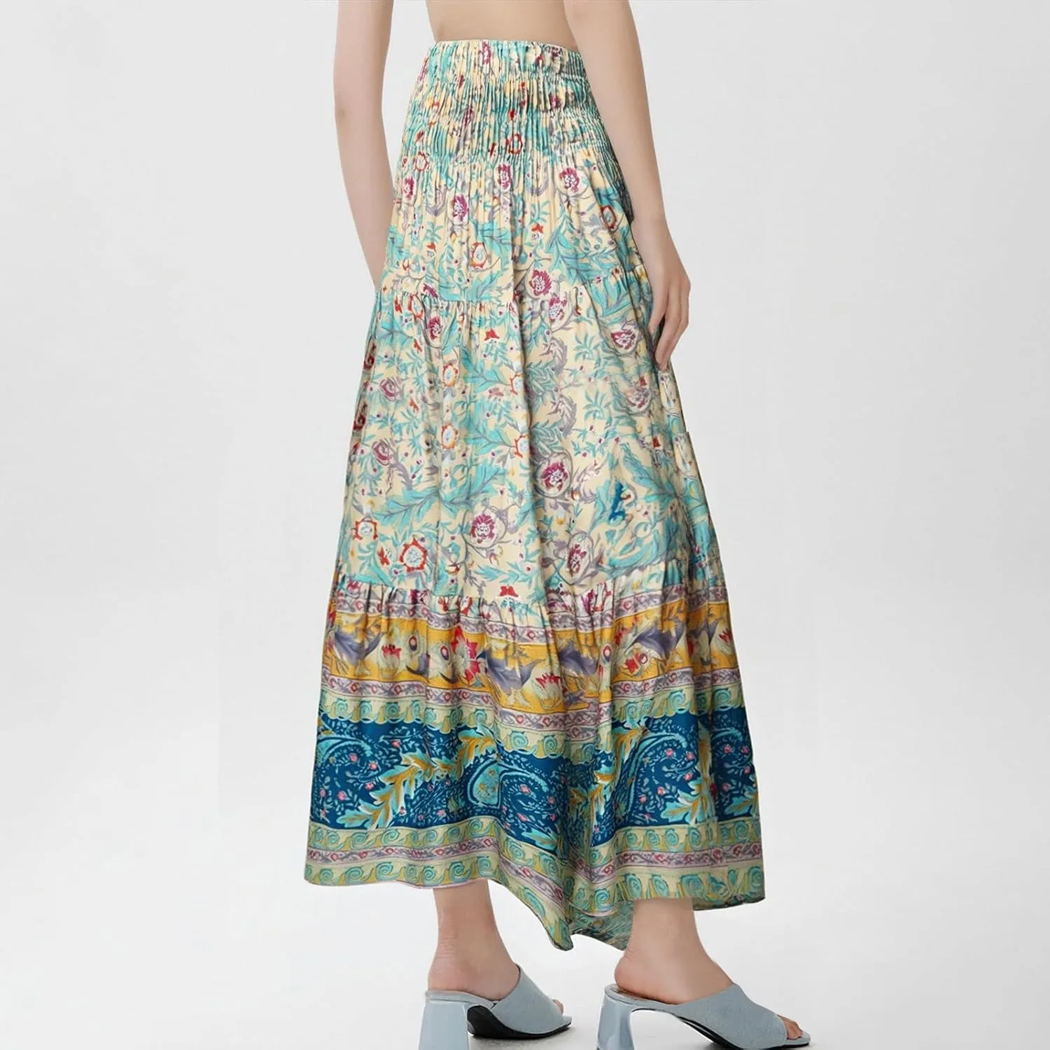 Maxi Boho Floral Skirts for Women 2025 Trendy Summer High Elastic Waist Long Flowy Skirts A Line Skorts