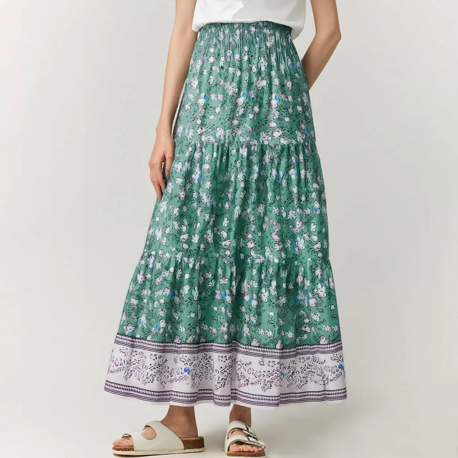 Maxi Boho Floral Skirts for Women 2025 Trendy Summer Long Flowy Skirts High Elastic Waist A Line Skorts