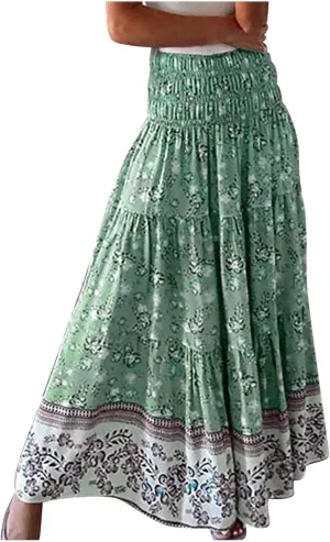 Maxi Boho Floral Skirts for Women 2025 Trendy Summer Long Flowy Skirts High Elastic Waist A Line Skorts