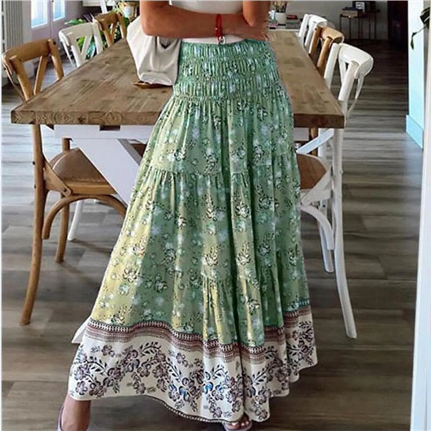 Maxi Boho Floral Skirts for Women 2025 Trendy Summer Long Flowy Skirts High Elastic Waist A Line Skorts