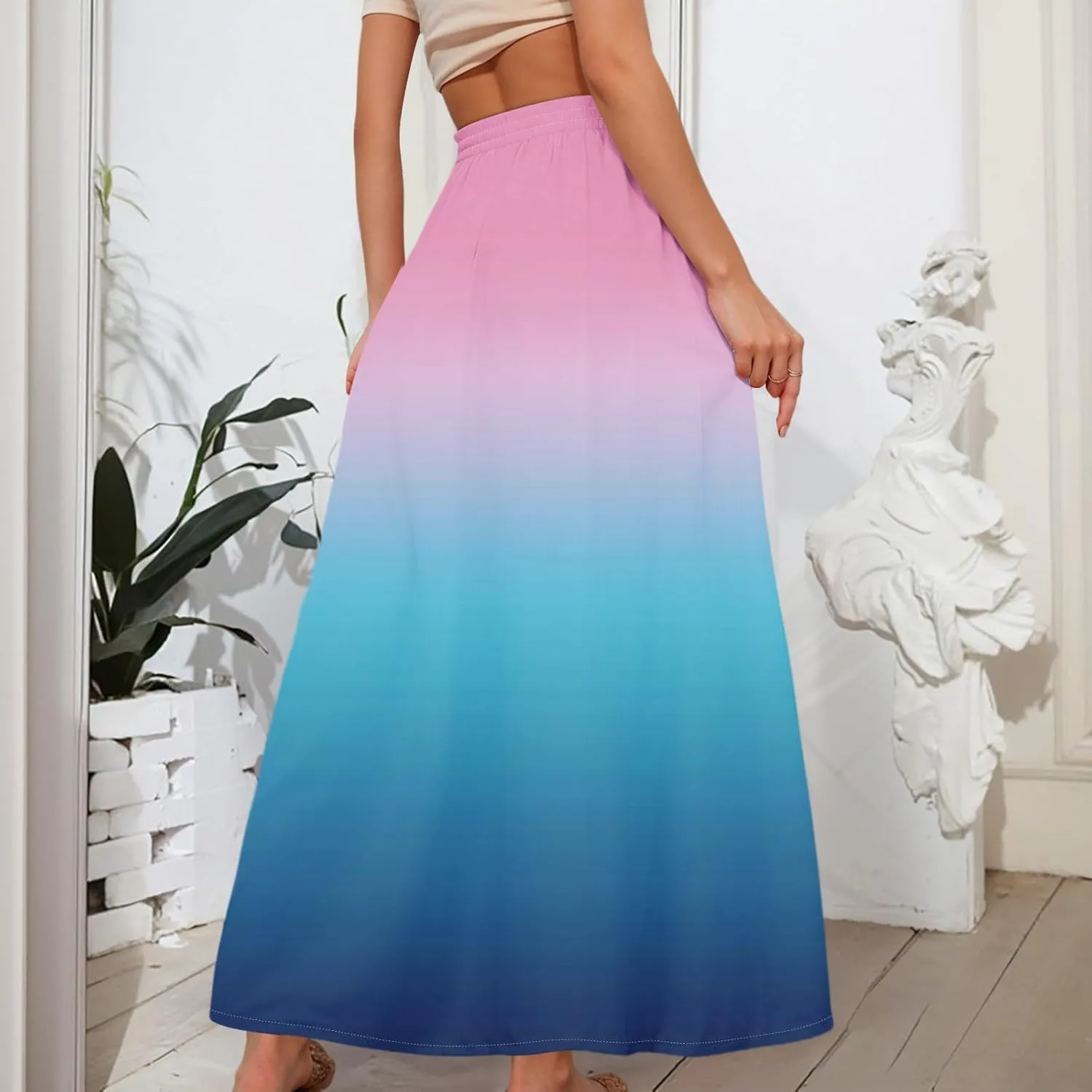 Maxi Floral Flare Skirts for Women 2025 Boho Long Flowy Smocked A Line Skirt High Elastic Waist Skort with Pockets