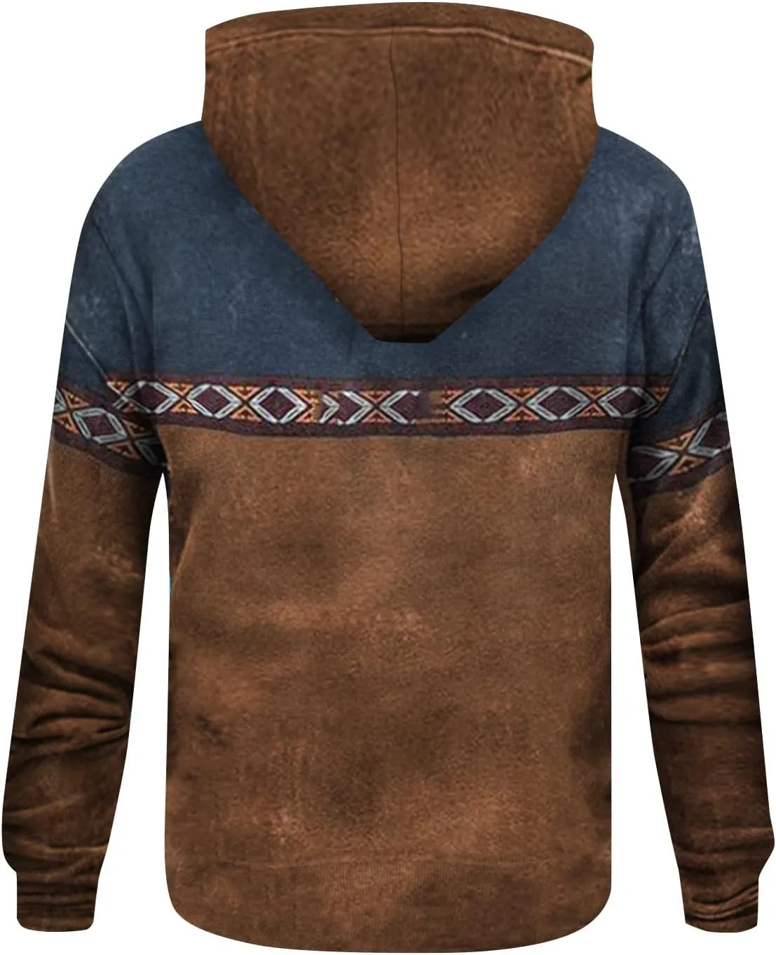 Mens Aztec Hoodie Western Hooded Sweatshirt Casual Vintage Long Sleeve Drawstring Cowboy Pullover with Pocket
