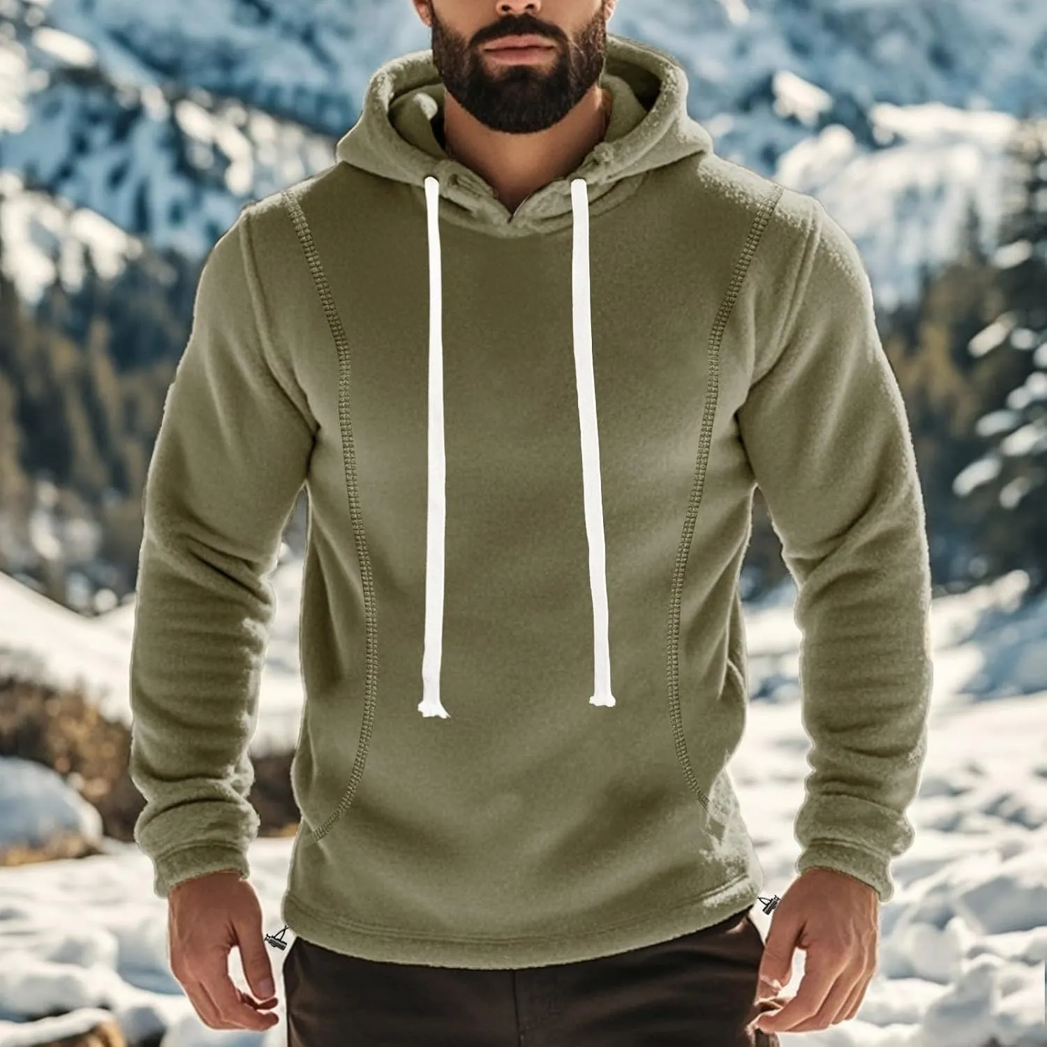 Mens Hooded Sweatshirt Casual Long Sleeve Fleece Hoodies Drawstring Workout Pullover with Pocket