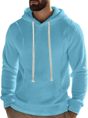 Mens Hooded Sweatshirt Casual Long Sleeve Fleece Hoodies Drawstring Workout Pullover with Pocket