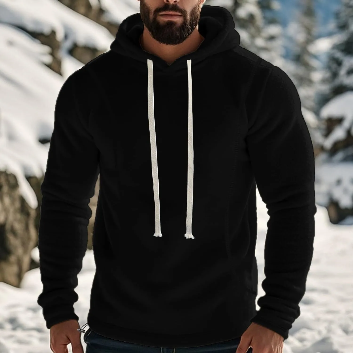 Mens Hooded Sweatshirt Casual Long Sleeve Fleece Hoodies Drawstring Workout Pullover with Pocket