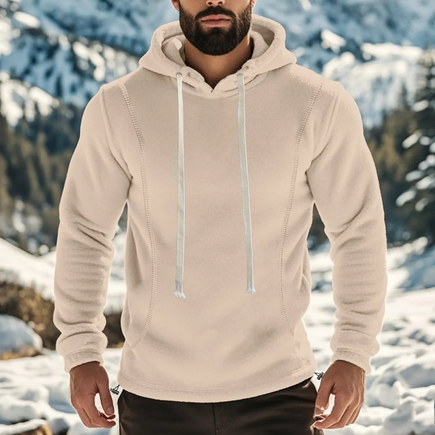 Mens Hooded Sweatshirt Casual Long Sleeve Fleece Hoodies Drawstring Workout Pullover with Pocket