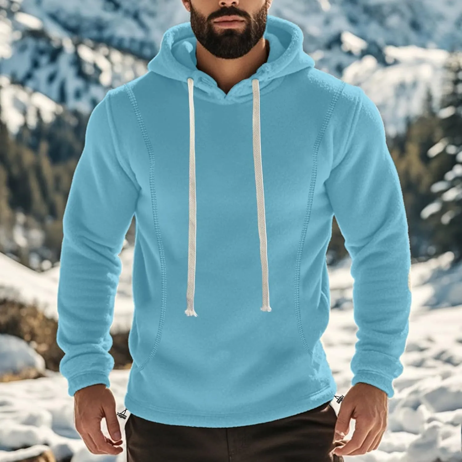 Mens Hooded Sweatshirt Casual Long Sleeve Fleece Hoodies Drawstring Workout Pullover with Pocket