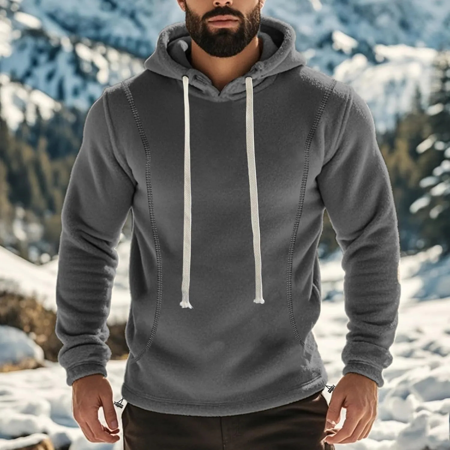 Mens Hooded Sweatshirt Casual Long Sleeve Fleece Hoodies Drawstring Workout Pullover with Pocket